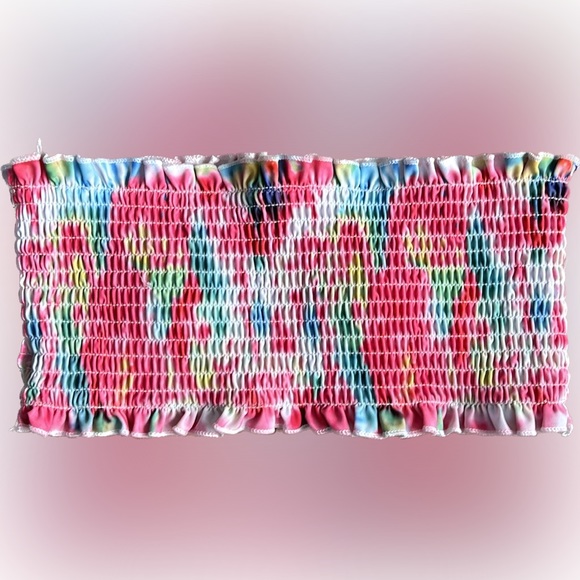 🌸Rainbow Smocked Bandeau Bikini Swim Top - Picture 3 of 8